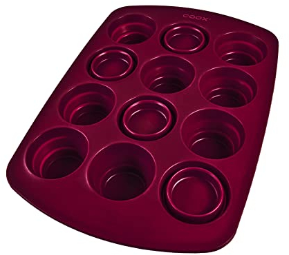 coox MUFFINFORM in Dunkelrot, Platzsparendes Muffinblech mit faltbaren Förmchen, Silikon BPA-frei, für 12 Muffins geeignet