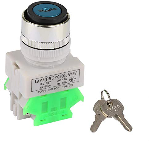 Key Operated Switch 3 Position Rotary Key Switch with 2 Keys, 22mm Mounting Hole LAY37-20Y/21, Selector Switch with Strong Insulation Performance