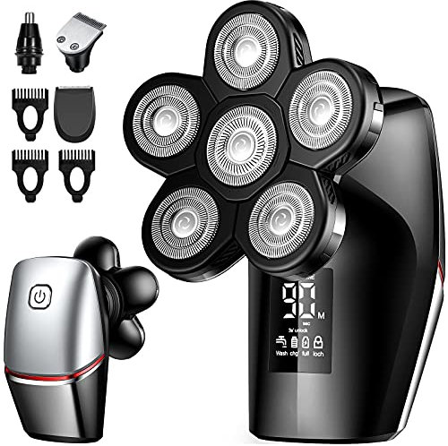 ATEEN Rasoir Electriques Hommes Chauve ，4 En 1 Rasoirs à Têtes Rotatives 6D Chauve Tondeuse à Barbe USB Rechargeable secs & humides Rasoir ，IPX7 Étanche (rouge)