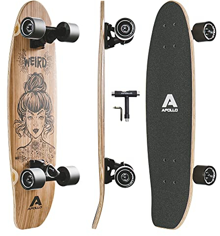 Apollo Mini-Longboard | Midi Cruiser | Skateboard cruiser da 70cm (30x8) | Maneggevole Skate in Legno e in Stile Vintage con Cuscinetti a Sfera High Speed ABEC 13