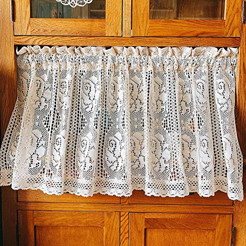 Ricemru Häkeln Bistrogardine Scheibengardine Landhaus Vintage Häkelspitze Türvorhang Rose Muster Kurzstore Gardinen Küche Kurz Häkelkante Kleines Fenstervorhang Kaffee,150x35cm