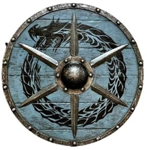 NAUTICA DECOR Bouclier viking médiéval Ouroboros Battleworn 61 cm acier et bois, bleu ciel, Medium