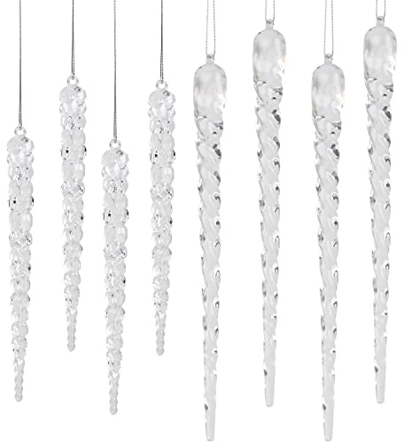 STEFORD Clear Acrylic Icicle Christmas Tree Ornaments-24PCS Icicles Ornament Set Christmas Crystal Icicles Drop Ornaments for Christmas Wedding Winter Holiday,6.7”-9.4”