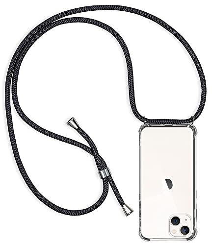 ZYIMOU für iPhone 14 Plus Hülle mit Band, Handyhülle iPhone 14 Plus Handyband Hülle mit Kette Schutzhülle Kordel zum Umhängen Transparent Weich TPU Silikon Bumper, Schwarz