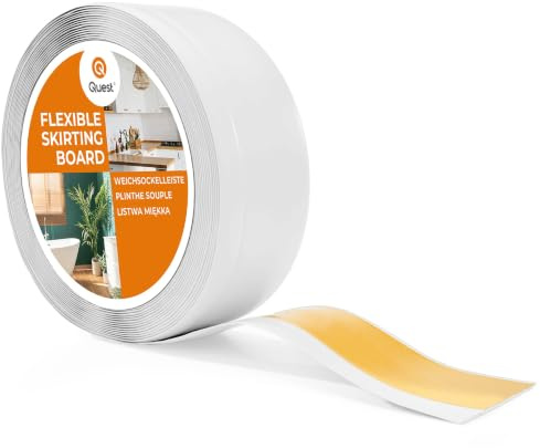 Quest Weichsockelleiste PVC 70x20 mm selbstklebend - Weiß, 20 m | Breite Knickleiste & Abschlussleiste, für Wand & Boden, schützt vor Feuchtigkeit, pflegeleicht & formstabil