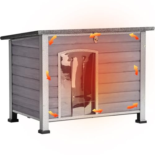 Casa para perros al aire libre casa para gatos resistente perrera pequeños y medianos caja para mascotas de madera con piso elevado resistente a la intemperie marco de hierro único para todo alrededor