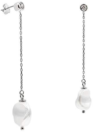 Damen Perlenohrringe Barock Keshi Süßwasser Zuchtperlen 11 mm mit Kette und Zirkonia SECRET & YOU - Perlen Ohrhänger 925 Sterling Silber.