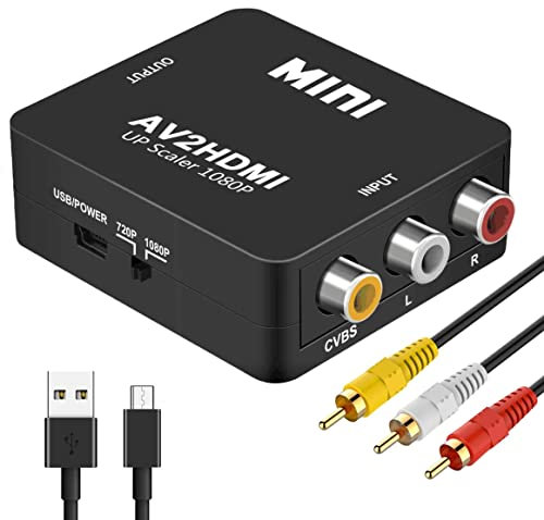 SANDALFON RCA a HDMI Adaptador, RCA Convertidor AV a HDMI de Audio y Video Soporte 1080P con Cable USB para PS2 Gamecube VHS Camara Laptop Proyector PS2, PS3, Xbox, N64, Wii, STB, VHS, VCR DVD