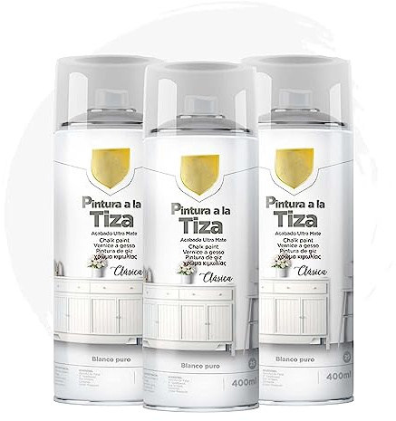 BESCH Pintura Spray 400ml a la Tiza Chalk Paint Acabado ultra Mate para Metal/Madera/Plástico (Blanco Puro,400 ml (Paquete de 3)