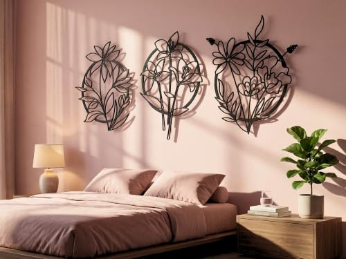 VAILLA Blumen Wanddeko Holz 3D – Wall Art Wandbild Wohnzimmer Schlafzimmer | MDF Sperrholz, Lasergeschnitten, Botanik Blüten, 5 Größen, Schwarz Grau Gold, personalisierbar, Esszimmer Küche Eingang Flur
