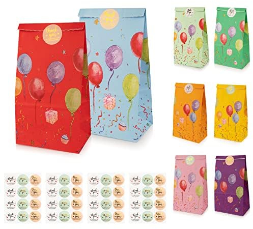 Geschenktüten, Papiertüten, Candybar Tüten, Bunte Geschenktüten Papier, zum Mitgebsel Kindergeburtstag Geschenken, Hochzeit, Party, usw. 24X13X8cm 24 Stück Bunten