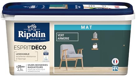 RIPOLIN Peinture Intérieure Multi-Supports Lessivable Vert Armerie 2,5 L | Peinture Multi-Supports, Ultra-Couvrante et Lessivable, Séchage Rapide, Fabrication Francaise, Excellence Depuis 1888