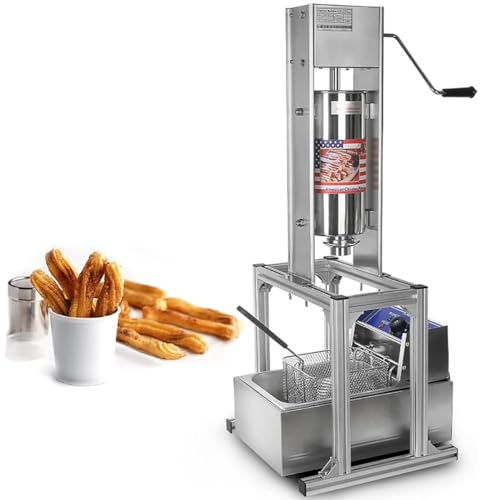 CYMYYDS 5L Commercial Electric Churro Maker, Vertical Stainless Steel Spanish Churrera Machine with Stand and 4 Molds, Ideal for Restaurants and Bakeries