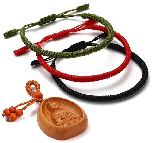 LUCKY BUDDHIST - 3 tibetanska lyckliga armband + buddhistisk gåva! - Handgjorda. Justerbar till din handled. För män och kvinnor. Vänskapsarmband av flätat tyg