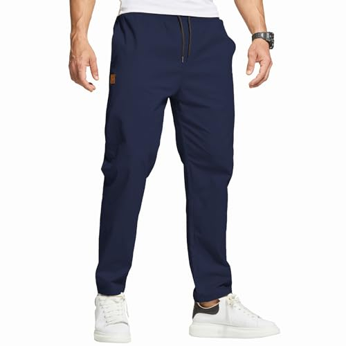 ZOXOZ Herren Chino Cargo Hose Freizeithose Cargohose Männer Jogginghose Baumwolle Sporthose Lang Elastische Taille mit Kordelzug Casual Hose mit Taschen Dunkelblau XL