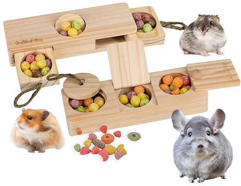 SoulThink® Interactive Guinea Pig Toys - Wooden Rat Toys for Pet Rats, Enrichment & Foraging Activity for Hamster Sniff n' Snack Puzzle for All Small Rodents (2 Sets)