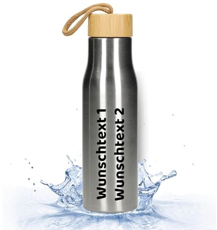 Personalisierte Edelstahl Wasserflasche 500ml 'Kopenhagen' Auslaufsicher | lebensmittelecht, kohlensäuregeeignet, Sport, Schule, Arbeit, Outdoor, Fitness