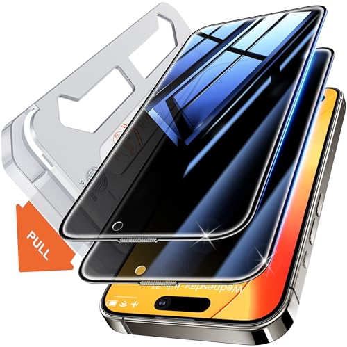 Tentoki 2 Stück für iPhone 15 Pro Panzerglas Sichtschutz Glas | 25° Anti-Spy Schutzfolie, Unterstützt Face ID, 9H Härte, Stoßfest Kratzfest Blasenfreie, Auto Dust-Elimination, 6,1 Zoll