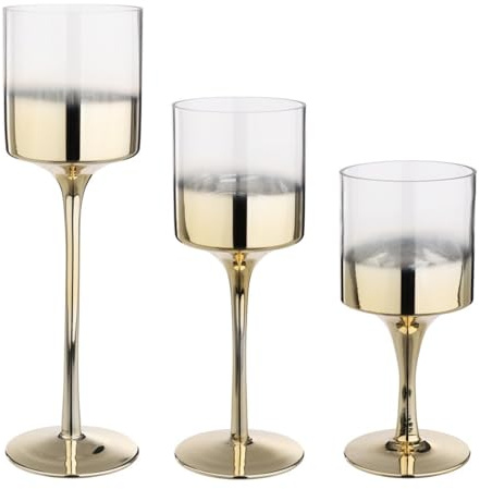 Magie di Natale Juego de 3 portavelas Amanda cáliz de cristal decorativo navideño (dorado)