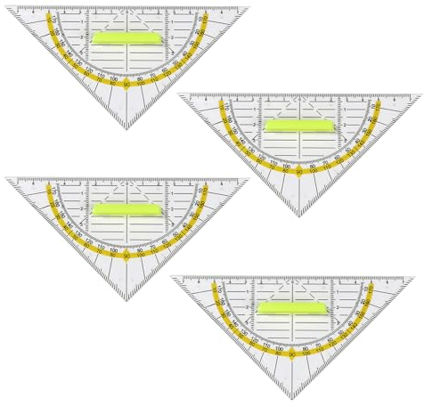4 Stück Geodreieck mit Griff,16cm Grundschule,16cm Geodreieck aus Kunststof,Transparent Flexibel zum Kreise Zeichnen,Grundschule Mathe Kinder,für Büro Designer Studenten Malerei