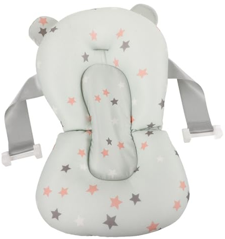 Babyduschen Duschkissen mit Verstellbar Rutschfest Grün | Polyester Baumwolle, Faltbare Form mit Bequemer Stütze, für Badewannenbad und Deko