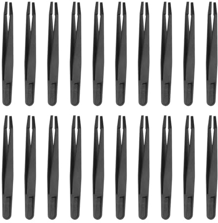 QUARKZMAN 20uds 93305 Precisión Plástico Pinzas Kit 120mm Antiestático Plano Cabeza Artesanías Pinzas Juego Negro para Electrónica Joyería Fabricación Laboratorio Trabajo Bricolaje