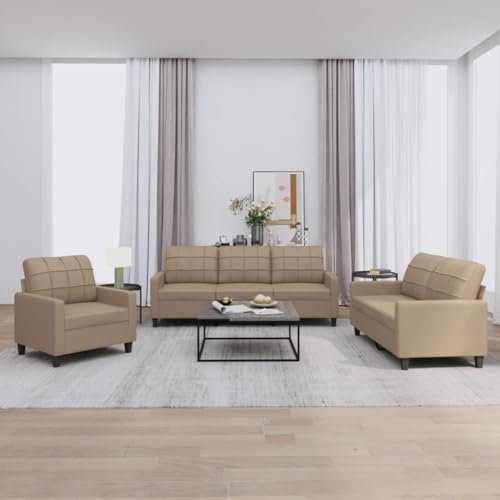 CINDERFUL 3-TLG. Sofagarnitur mit Kissen Cappuccino-Braun Kunstleder,Gemütliche und Moderne Couchgarnitur aus Kunstleder für Dein Wohnzimmer Möbel, Wohnzimmer