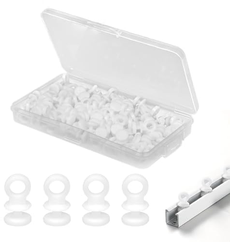 100PCS Curtain Track Gliders Plastic Caravan Curtain Rail Gliders Effortless Gliding Ceiling Curtains Rail Slider Hooks White
