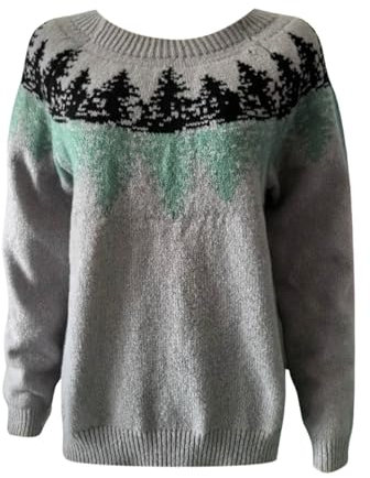 norweger pullover damen, Rollkragenpullover Damen Baumwolle Wollpullover Rundhals Winterpullover Langarm Kaschmir Pullover Winter Sweatshirt Fleecepullover mit Aufdruck Grobstrickpullover Bequem
