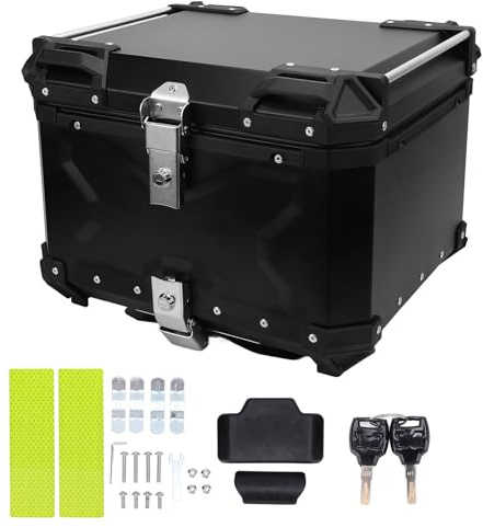 Oreilet Topcase, 55 L Aluminium Heckbox Tasche mit Sicherheitsschloss, wasserdichte Heckbox Kofferraum Aufbewahrungstasche für Helmgepäck (Black)