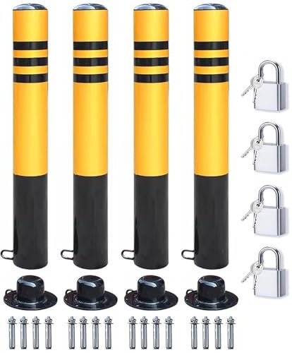 CVNIMV Parkleitplanken, 4 Stück, Parkplatzpoller aus verzinktem Stahl mit Reflektorstreifen, Sicherheitspfosten für Einfahrten, 60 mm hoch, für gewerbliche oder Private Nutzung,