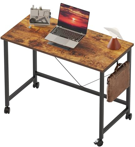 Mericonia 80 cm Computertisch mit Rollen, Gaming-Schreibtisch für kleine Räume, moderner Schreibtisch im schlichten Stil für das Homeoffice, Schreibtische für Studenten, Braun