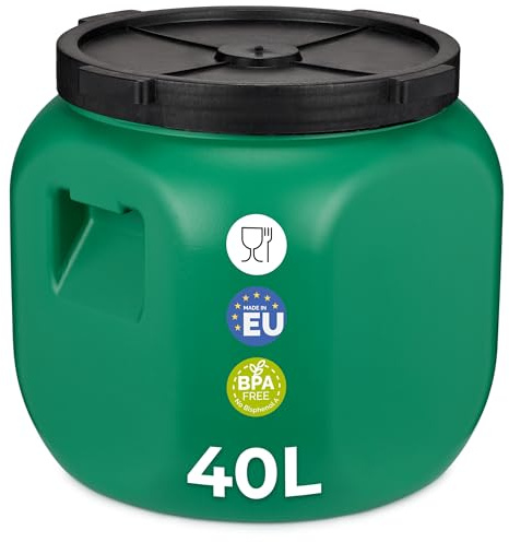 Garronda Barril alimentario HDPE sin BPA 40 L GD-0142, Verde | De boca ancha para agua, alimentos y almacenamiento doméstico