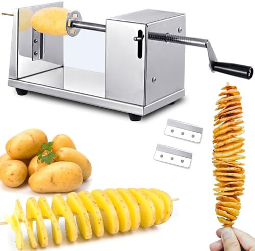 Tornado Potato Spiral Cutter, Potato Chip Cutter, Spiral Potato Slicer, with 2.5-3MM Blade, Manual Stainless Steel Twisted Potato Slicer Spiral Potato Cutter, French Fry Graters for Potatoes Carrots