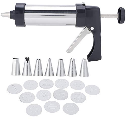 Stainless Steel Cookie Press Maker Kit, Manual Biscuit Press with 13 Molds, 7 Nozzles, Storage Box, Food Grade