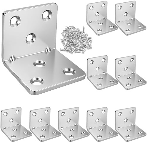 Xyxu Angle Brackets, 10 Pack Metal Corner L Brackets for Wood 40x40x40x2mm | Heavy Duty 90 Degree Right Angle Sleeper Brackets for Wood, Galvanised L Shaped Bracket for Joining Fixing Repair, 60 Screws