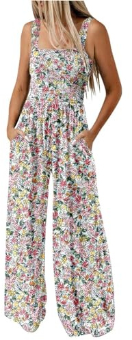 Saymany Jumpsuit Damen Elegant Ärmellos Einteiler Weite Hose Playsuit Mit Taschen Einfarbige Overall Jumpsuits Lässige Bequem Weite Sommerhose Romper Leichte Sommer Overalls Latzhose Casual Trägerhose