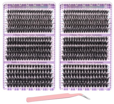 GWAWG 240Pcs Faux Cils Individuels 60D 80D 100D Cils en Bouquet Mixte D Curl, Kit Extension Cils avec Pince, Cils Cluster DIY à Poser Soi-Même pour Débutants Filles et Femmes