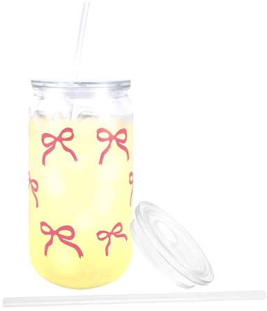 Epunk 500ml Plastic Cups with Lids & Straws - Bow Design Reusable Smoothie Cups, BPA Free Transparent Tumblers for Hot/Cold Drinks, Baby Shower Gifts