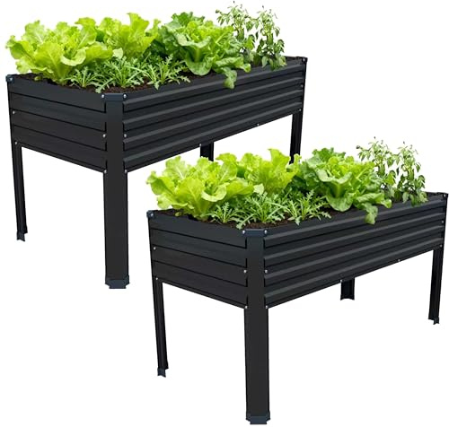 Easllre 2PCS 48×24×30in Galvanized Raised Garden Bed,Metal Elevated Planter Box with Legs for Patio,Balcony,Backyard,300lb Capacity,Black