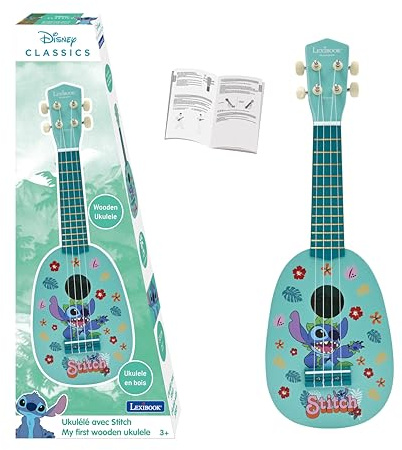 Lexibook, Stitch Ukulélé en Bois, K230DLXB | 53cm ukulele, 4 cordes en nylon, guide d'apprentissage inclus, Bleu