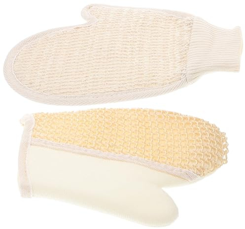 Angoily 2pcs Natural Loofah Bath Shower Gloves Set, Full Coverage Exfoliating Bath Mitts for Men and Women, Cotton-Linen and Fibrous Plant Cleaning Gloves for Spa and Body Scrubbing,