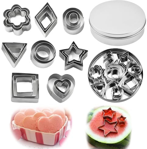 Lot de 24 mini emporte-pièces en acier inoxydable avec 8 formes, moules à biscuits géométriques pour la pâtisserie à faire soi-même, fondant, Noël, gâteau au sucre et biscuits