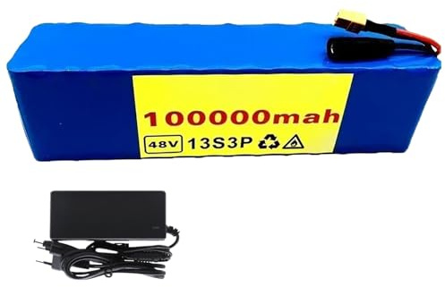 Batería De Iones De Litio para Bicicleta Eléctrica De 48V Y 100Ah con Cargador Y Protección BMS, Batería para Scooter Eléctrico, Batería De Iones De Litio Resistente Al Agua XT60