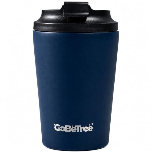 GoBeTree Termo Café para Llevar 360 ml (12 oz) Acero Inoxidable MIDNIGHT. vaso térmico y taza térmica con tapa hermética 100% antigoteo, boca ancha y diseño compacto para oficina, reunión y viaje