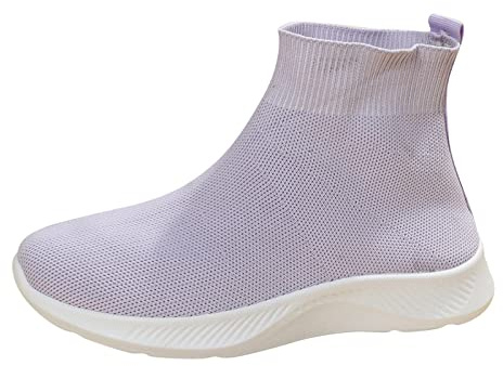 Sneakers dam med kilklack, fritidsskor dam sportiga sneakers mesh ventilerande strumpor höga topp barfotaskor slip-on utomhusskor casual löparskor trendiga promenadskor, lila, 37 EU