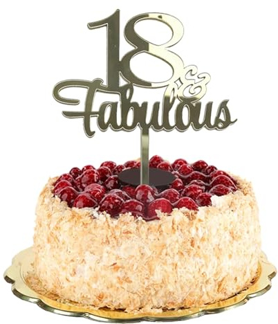 Gold Acrylic 18th Birthday Cake Topper - Elegant 18 Fabulous Cake Decorations for Girls & Boys - Reusable Durable Party Supplies for Coming of Age Celebration