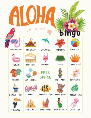 Aloha Bingo: 32-Player Tropical Luau Themed Party Games for Beach Bashes, Hawaiian Party Games, and Island Parties