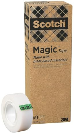 Scotch Magic Invisible Tape A Greener Choice, 19mm x 33m, 9 Rolls - Plant-based Solvent Free Adhesive, 100% Recycled Cardboard Packaging & Plastic Core