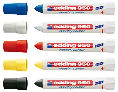 edding specialmärkpenna 950 industry painter, 10 mm | (5 markörer, svart, röd, blå, vit, gul)